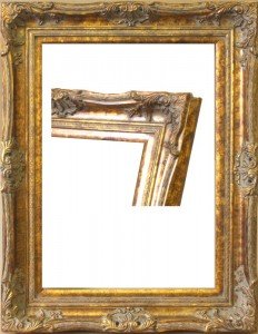 Puošnus aukso ir rudos spalvos rėmas su rėmo kampo pavyzdžiu viduje (kodas 8109 FG, 50 × 70 cm)