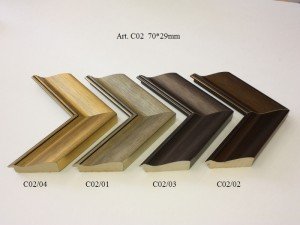 Rėmelio profilis C02: tamsiai rudas, tamsiai pilkas, pilkas ir šviesiai rudas, plotis 70 mm, 4 spalvų variantai