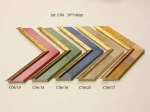 Rėmelio profilis C06: auksinis ir natūralios medienos, plotis 39 mm, 5 spalvų variantai