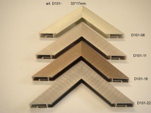 Rėmelio profilis D101: natūralios medienos ir bronzinis, plotis 33 mm, 4 spalvų variantai