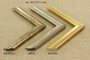 Rėmelio profilis 405-V3211 , 405-S , 405-7901: šviesiai auksinis ir natūralios medienos, plotis 23 mm, 3 spalvų variantai