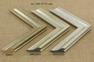 Rėmelio profilis 600-S , 600-L601 , 600-S162: sidabrinis ir natūralios medienos, plotis 35 mm, 3 spalvų variantai
