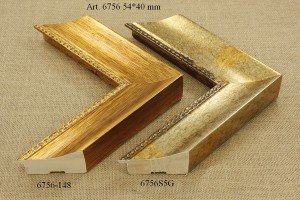 Rėmelio profilis 6756-148 6756S5G: natūralios medienos ir auksinis, plotis 54 mm, 2 spalvų variantai