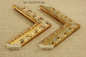 Picture frame moulding 7266-2-G, 7266-3-G: natural wood and dark gold, 45 mm wide, 2 colour variants