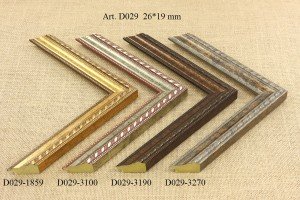 Rėmelio profilis D029-1859 3100 3190 3270: sidabrinis, rudas ir natūralios medienos, plotis 26 mm, 4 spalvų variantai