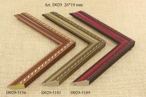 Rėmelio profilis D029-3154 3101 3189: bordo spalvos, natūralios medienos ir rudas, plotis 26 mm, 3 spalvų variantai