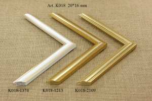 Rėmelio profilis K018-1374 1213 2109: natūralios medienos, tamsiai auksinis ir baltas, plotis 20 mm, 3 spalvų variantai