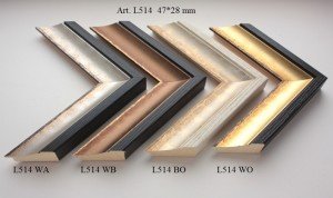 Rėmelio profilis L514: natūralios medienos, sidabrinis ir pilkas, plotis 47 mm, 4 spalvų variantai