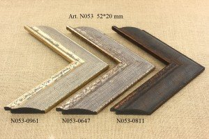 Rėmelio profilis N053-0961 0647 0811: tamsiai rudas ir natūralios medienos, plotis 52 mm, 3 spalvų variantai